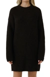 English Factory Cozy Crewneck Long Sleeve Sweater Dress In Black