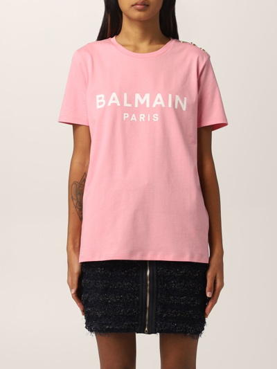 Balmain Cotton Tshirt With Logo In White 1