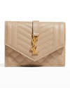 Saint Laurent Ysl Quilt Envelope Flap Card Case In 2721 Dark Beige