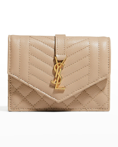 Saint Laurent Ysl Quilt Envelope Flap Card Case In 2721 Dark Beige