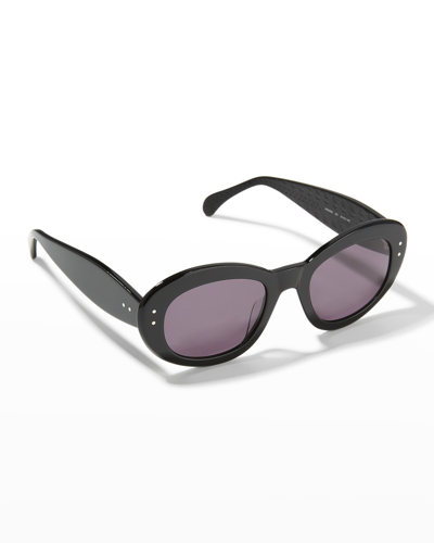 Alaïa Thick Round Acetate Sunglasses In 001 Shiny Black