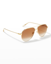 Cartier Santos Screw Metal Aviator Sunglasses In 007 Golden