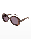 Chloé Thick Round Acetate Sunglasses In 005 Havana