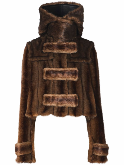 Burberry Faux-fur Duffle Coat In Braun