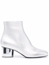 Ferragamo Mirrored Heel Leather Ankle Boots In Silber