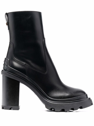 Tod's Gomma Calfskin Lug-sole Booties In Black