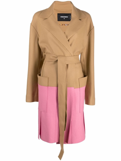 Dsquared2 Two-tone Stretch Wool Blend Coat  Multicoloured Dsquared Donna 38 In Pink