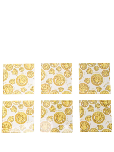 Versace Medusa Amplified 6-piece Coasters Set In Yellow