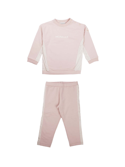Moncler Kids' Complete Suit With Pink Crew Neck Sweatshirt