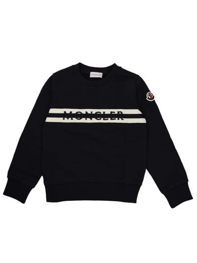 Moncler Kids' Crewneck Sweatshirt With Embossed Writing In Blu