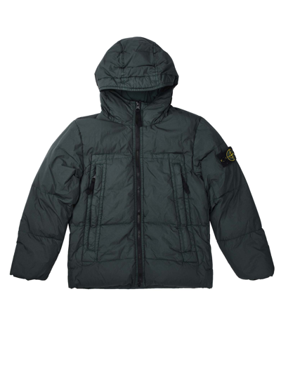 Stone Island Kids' Green Down Jacket With Hood In Verdone