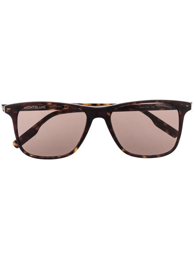 Montblanc Tortoiseshell-effect Square Sunglasses In Braun