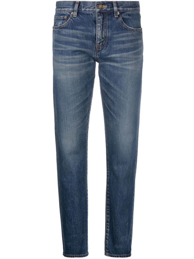 Saint Laurent Stonewashed Straight-leg Jeans In Blau