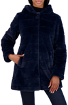 Sebby Hooded Faux Fur Jacket In Navy