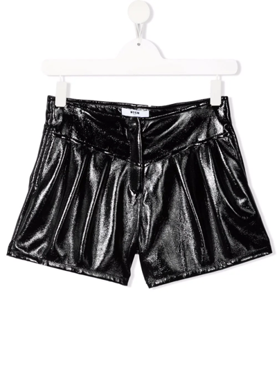 Msgm High-shine Finish Shorts In 黑色