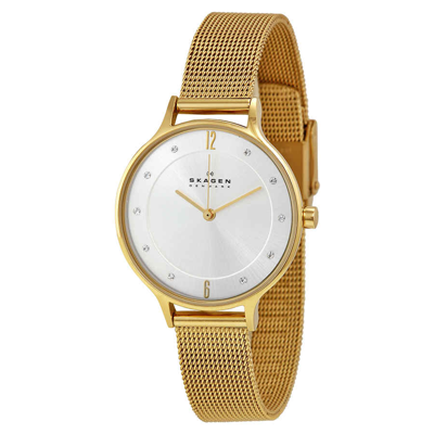 Skagen Anite Silver Dial Gold-tone Mesh Ladies Watch Skw2150 In Gold / Gold Tone / Silver / Yellow