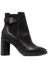 TOMMY HILFIGER MONOGRAM-HARDWARE LEATHER ANKLE BOOTS