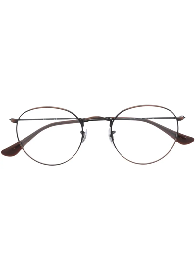 Ray Ban Matte-effect Round-frame Glasses In Braun