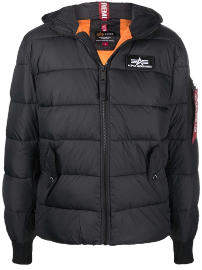 Alpha Industries Padded Hood Zip-up Jacket In Schwarz