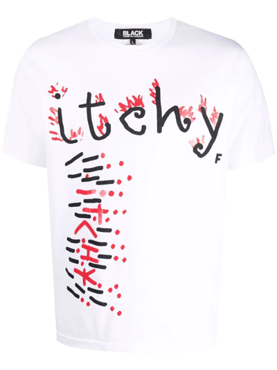 Black Comme Des Garçons Text-print T-shirt In Weiss