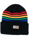 PLEASURES STRIPED RIBBED-KNIT BEANIE