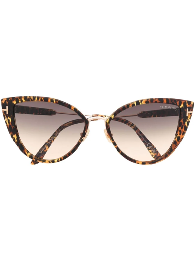 Tom Ford Leopard Cat-eye Frame Sunglasses In Braun
