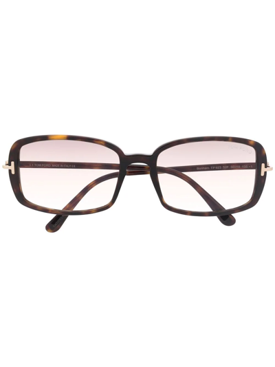 Tom Ford Tortoiseshell Rectangular-frame Sunglasses In Braun