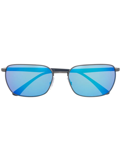 Ray Ban Mirrored Rectangle-frame Sunglasses In Blau