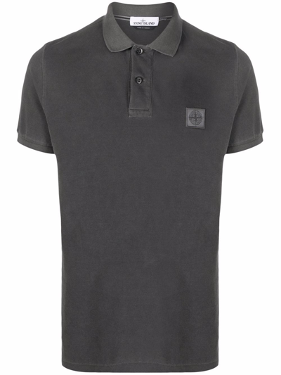 Stone Island Compass Patch Polo Shirt In Grey