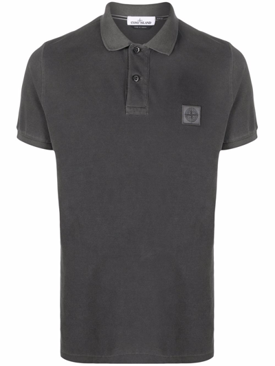 Stone Island Piqué Cotton Polo Shirt In Grey