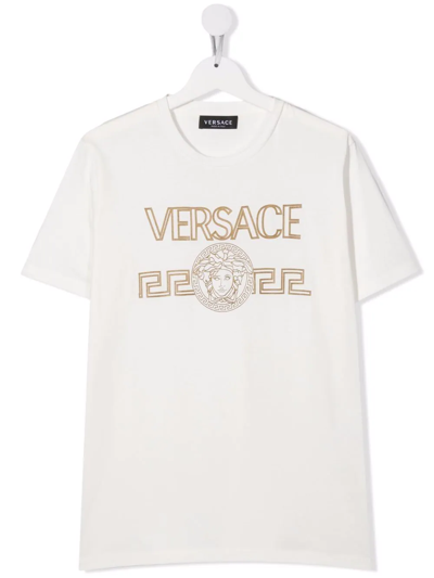 Versace Teen Crew-neck Fitted T-shirt In White
