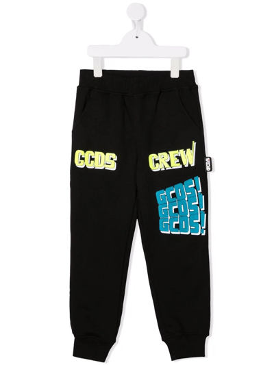 Gcds Kids' Crew Logo-print Slim Joggers In Black