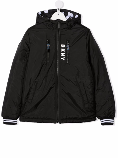Dkny Teen Logo-print Zip-up Hooded Jacket In Black