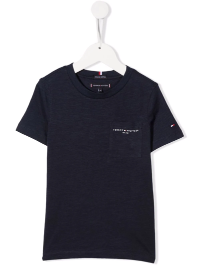 Tommy Hilfiger Junior Kids' Logo-print Organic-cotton T-shirt In Blue