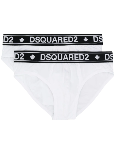 Dsquared2 Logo Waistband Briefs In White