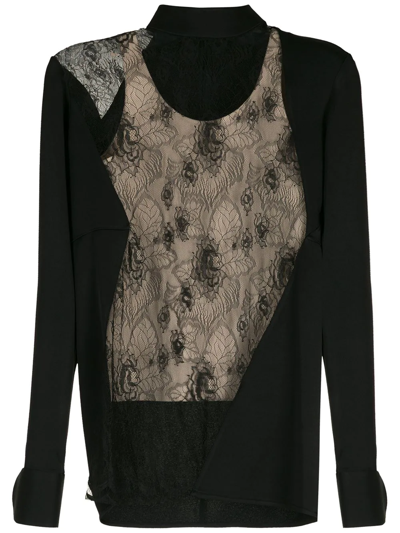 Gloria Coelho Lace Crepe Blouse In Black