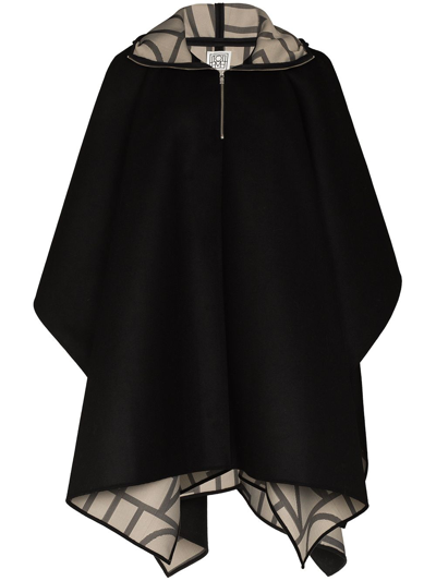 Totême Toteme Monogram-print Hooded Cape In Black