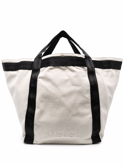 Ambush Embossed Logo Maxi Tote Bag In Neutrals