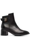 TOMMY HILFIGER LOGO-PLAQUE HEELED LEATHER ANKLE BOOTS