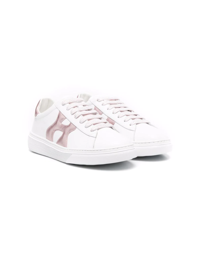 Hogan Kids' H365 Metallic Logo-patch Leather Trainers In White