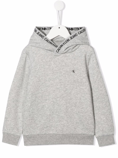 Calvin Klein Kids' Embroidered-logo Organic-cotton Hoodie In Grey