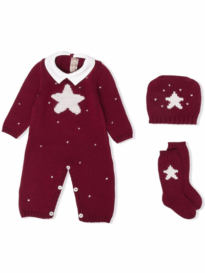 La Stupenderia Intarsia-knit Cashmere Babygrow Set In Red