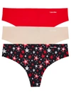 Calvin Klein Invisibles Thong 3-pack In Tomato,beech,stars