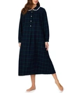 Lanz Of Salzburg Black Watch Plaid Flannel Nightgown In Navy,green Plaid
