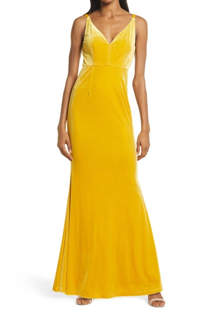 green emerald velvet dress Baltic Born Womens Artemis Velvet Maxi Dress | Dark Gold main image 0