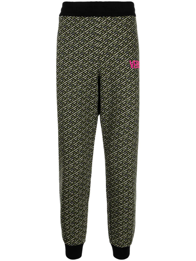 Versace Monogram Cotton Sweatpants Military And Black In Green