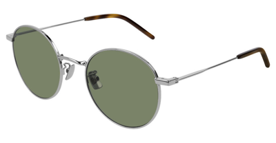 Saint Laurent Green Round Unisex Sunglasses Sl250002 52 In Green,silver Tone
