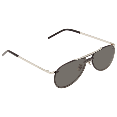 Saint Laurent Grey Aviator Unisex Sunglasses Sl 416 Mask-001 99 In Grey,silver Tone