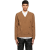 BURBERRY BROWN WOOL V-NECK SWEATER