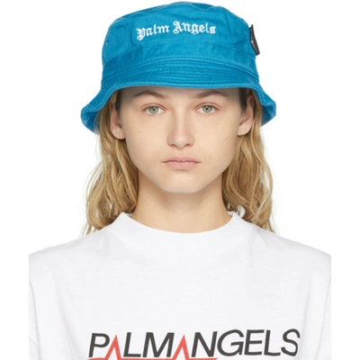 Palm Angels Embroidered Logo Bucket Hat In Light Blue